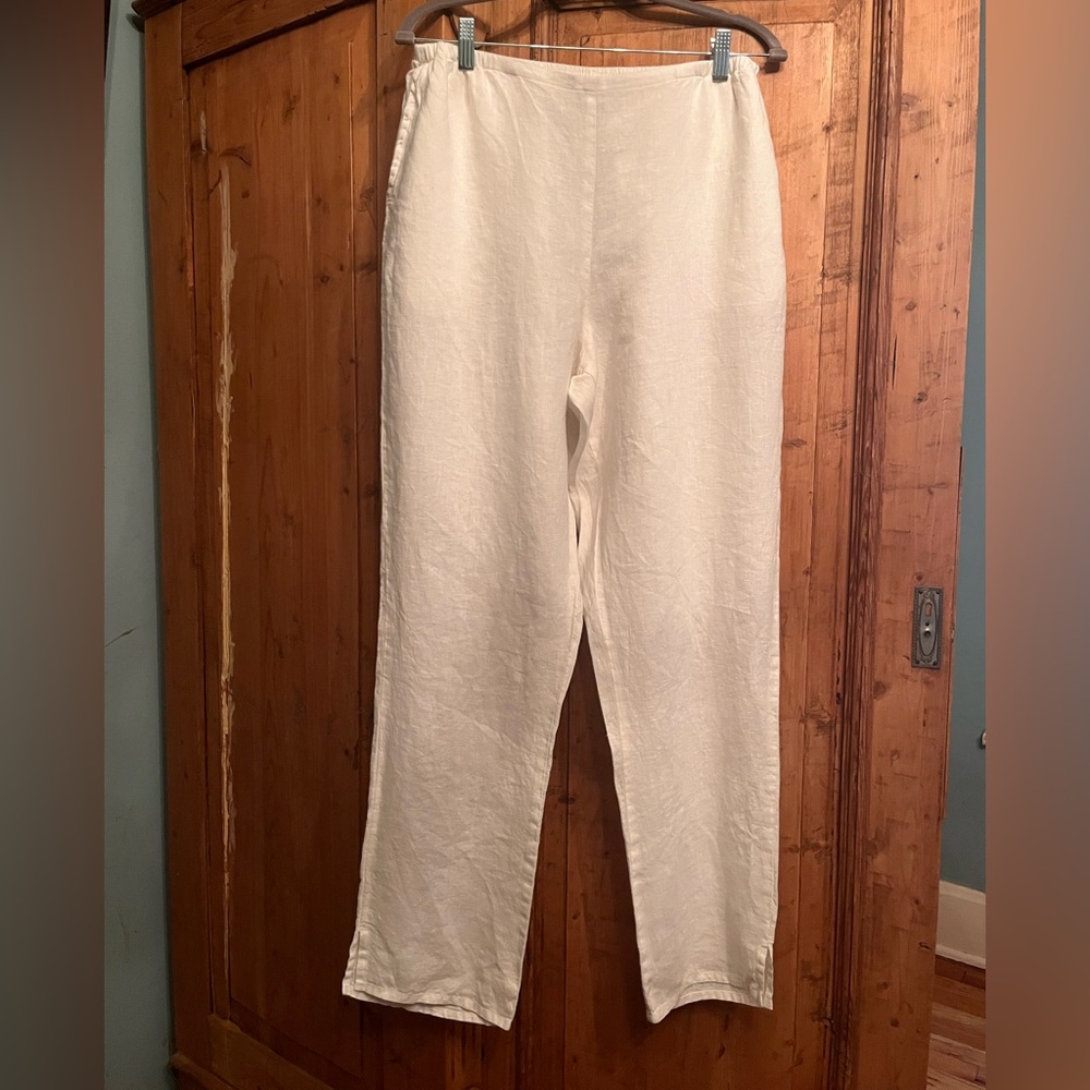 FLAX Women's Linen Straight Leg Pants - White…NWOT / Size M